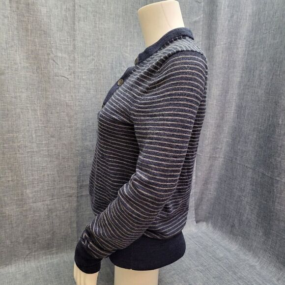 BANANA REPUBLIC Merino Wool Henley Sweater Blue/Gray Stripe Size XS/S - Picture 5 of 6